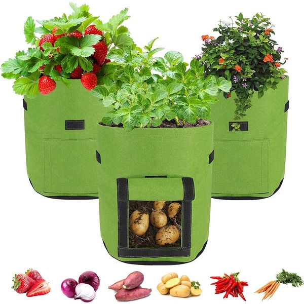 3 Pezzi Sacchetto Di Piantagione Riutilizzabile Sacchetto Di Piantagione Di Patate Sacchetto Di Piantagione Di Pomodori Sacchetto Di Piantagione Durevole Per Fiori Piante Ortaggi (10 Galloni, Verde)-image