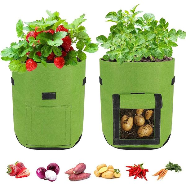 2 Pezzi Sacchetto Di Piantagione Riutilizzabile Sacchetto Di Piantagione Di Patate Sacchetto Di Piantagione Di Pomodori Sacchetto Di Piantagione Durevole Per Fiori Piante Ortaggi (10 Galloni, Verde)-image