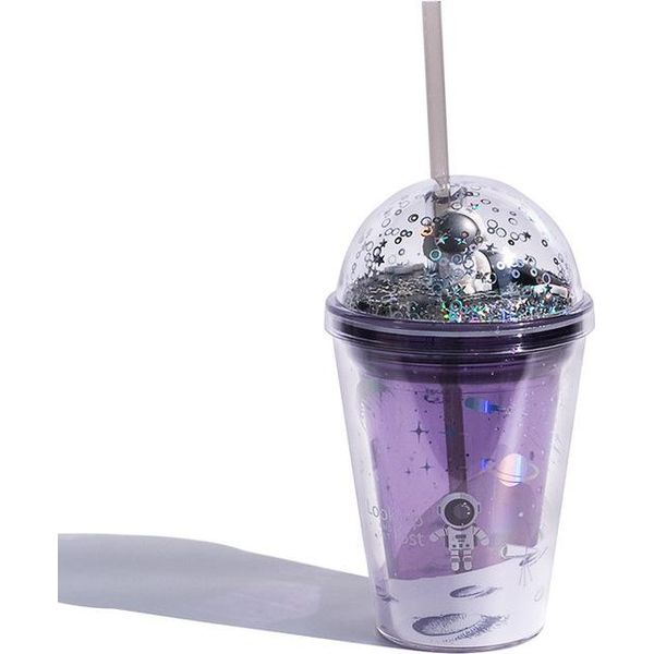 380 Ml Tazza Con Cannuccia Tazza Di Plastica Creativa Per Bambini Tazza D'acqua Estiva A Prova Di Perdite, Viola-image