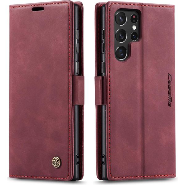 Galaxy S22 Ultra 5G Case, Retro Custodia In Finto Cuoio Con Funzione Stand Custodia Protettiva Per Samsung Galaxy S22 Ultra 5G Rosso-image
