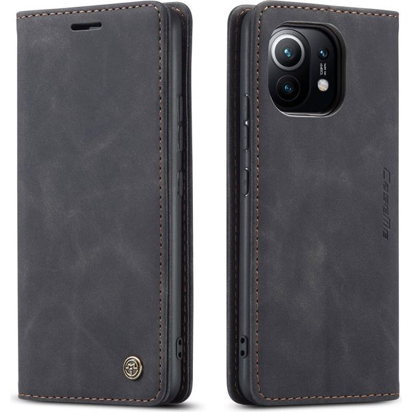 Xiaomi Mi 11 Case, Retro Custodia In Finto Cuoio Con Funzione Stand Per Xiaomi Mi 11 Nero-image