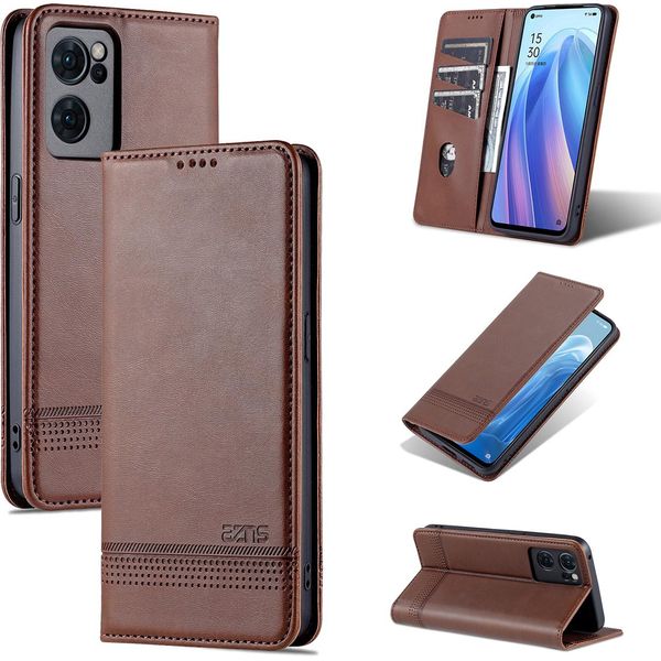 Oppo Reno7 5G Custodia In Pelle, Flip Cover Wallet Case Chiusura Magnetica Stand Custodia Protettiva Per Oppo Reno7 5G Caffè-image