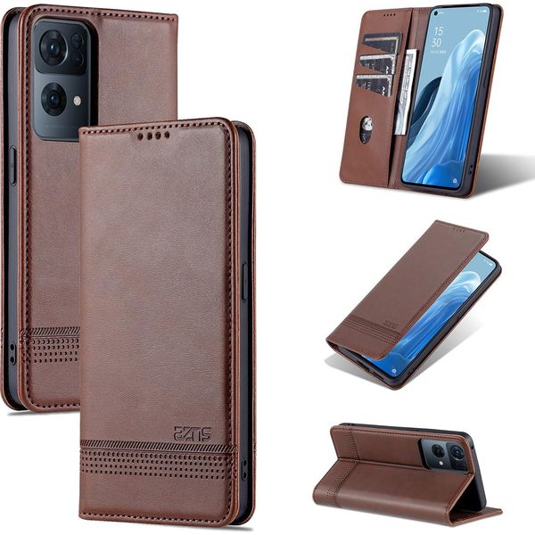 Oppo Reno7 Pro 5G Custodia In Pelle, Flip Cover Wallet Case Chiusura Magnetica Stand Custodia Protettiva Per Oppo Reno7 Pro 5G Caffè-image