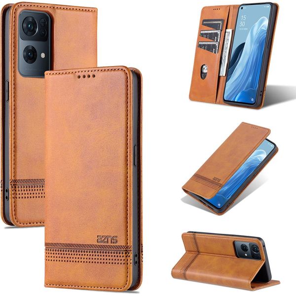 Oppo Reno7 Pro 5G Custodia In Pelle, Flip Cover Wallet Case Chiusura Magnetica Stand Cover Protettiva Per Oppo Reno7 Pro 5G Marrone-image