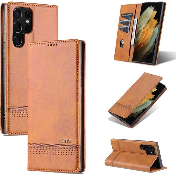 Custodia Galaxy S22 Ultra 5G, Portafoglio Con Chiusura Magnetica E Supporto, Custodia In Pelle Flip Per Samsung Galaxy S22 Ultra 5G Marrone-image