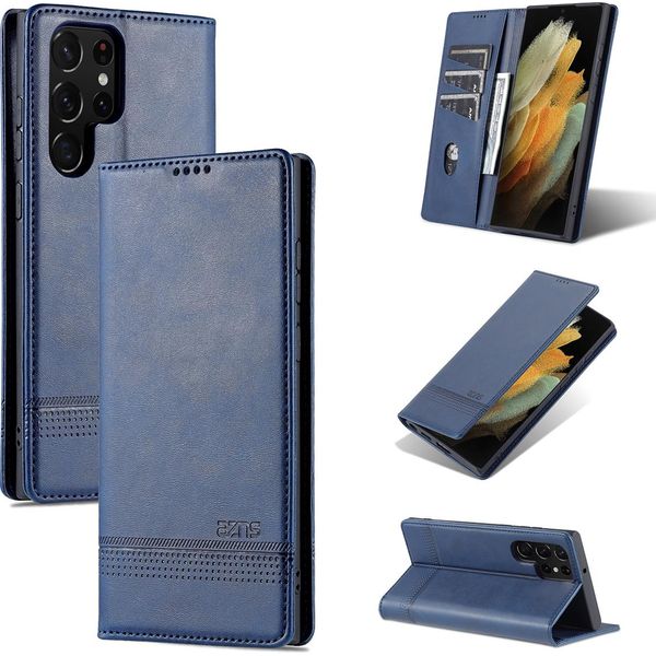Galaxy S22 Ultra 5G Custodia In Pelle, Flip Cover Wallet Case Chiusura Magnetica Stand Cover Protettiva Per Samsung Galaxy S22 Ultra 5G Blu-image