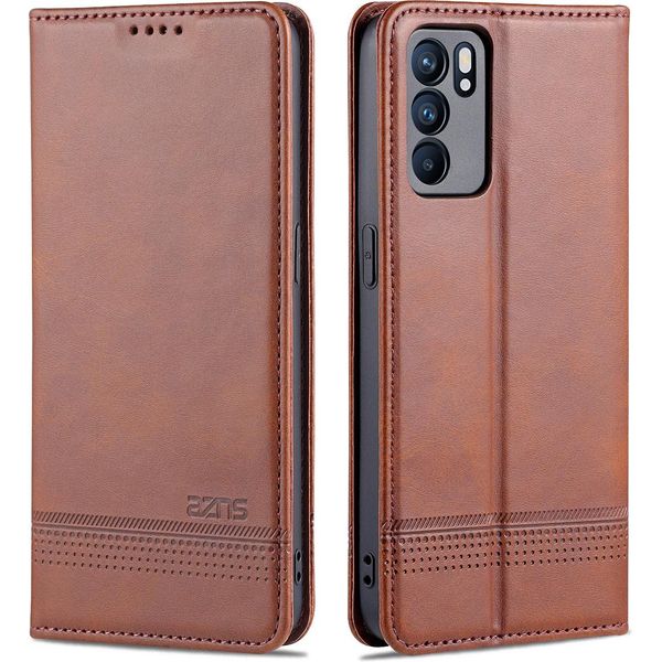 Oppo Reno6 Pro 5G Custodia, Portafoglio Con Chiusura Magnetica E Stand, Custodia In Pelle Flip Per Oppo Reno6 Pro 5G Caffè-image