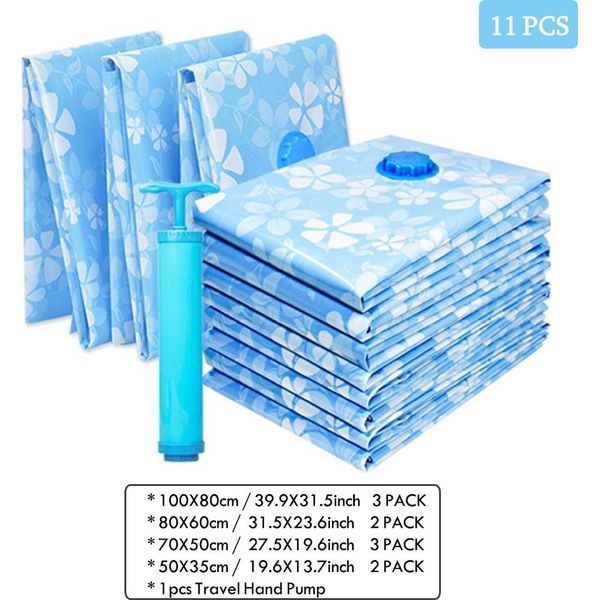Sacchetti Di Compressione Sottovuoto Premium Salvaspazio Con Pompa Manuale 11 Pezzi Per Indumenti, Piumoni E Coperte-image