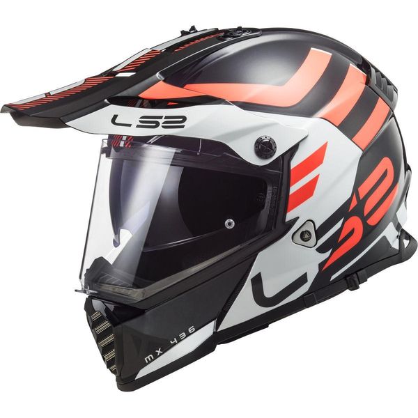 LS2 MX436 Casco Da Motocross Pioneer Evo Adventurer, Nero/Bianco/Arancio, Xs (53/54)-image