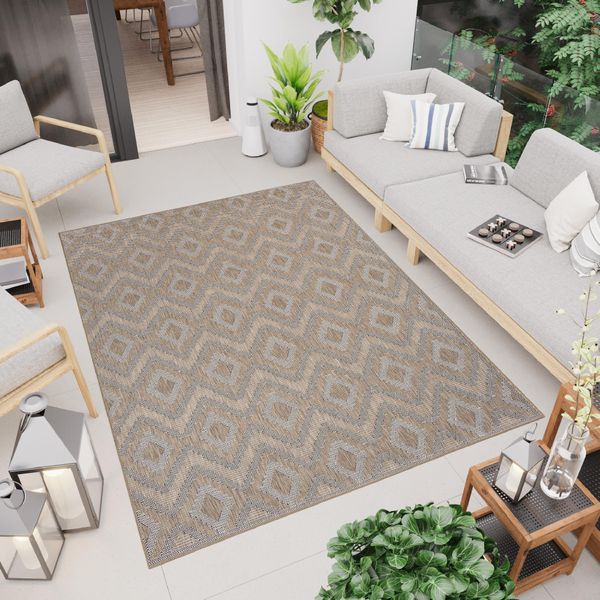 Tappeto Outdoor Indoor Marrone Diamante Balcone Terrazza Impermeabile Resistente Ai Raggi Uv 120 X 170 Cm-image