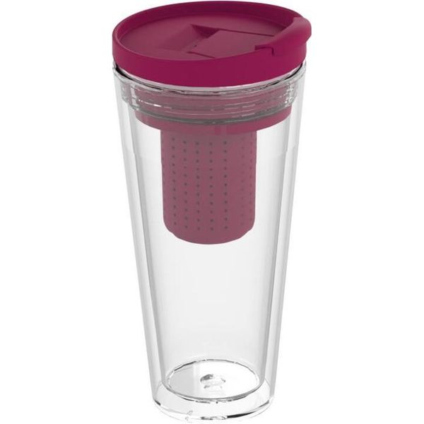 Tazza Isolata Mocha Con Colino Per Tè 350Ml - Tazza Termica Con Infusore - Tazza Da Tè A Doppia Parete Togo - Tazza Aromatizzata Per Tè Caldo E Freddo - Trasparente/Berry-image