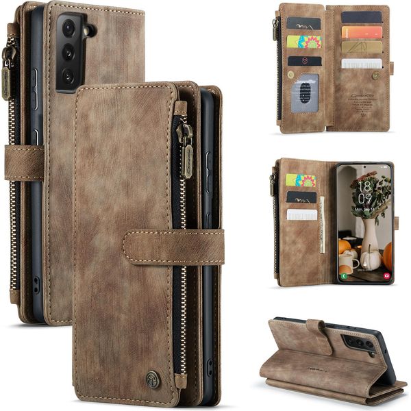 Custodia Galaxy S22 Plus 5G, Custodia In Finto Cuoio Con Cerniera, Chiusura Magnetica, Tasca Per Carte, Supporto, Portafoglio, Custodia Protettiva Per Samsung Galaxy S22 Plus 5G Marrone-image