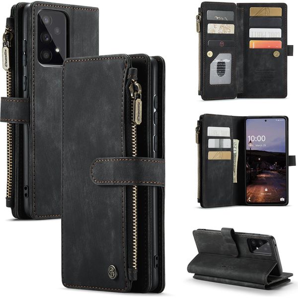 Custodia Galaxy A33 5G, Custodia In Finto Cuoio Con Cerniera, Chiusura Magnetica, Tasca Per Carte, Supporto, Portafoglio, Custodia Protettiva Per Samsung Galaxy A33 5G Nero-image