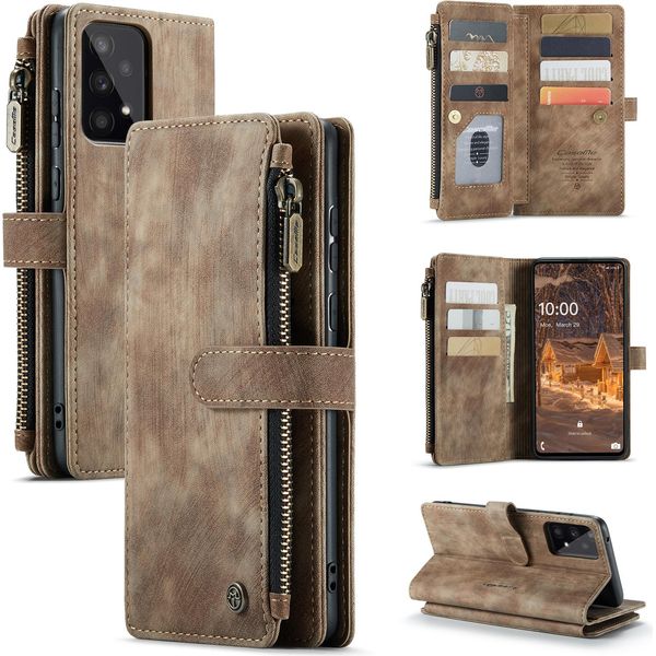 Galaxy A33 5G Custodia Del Telefono Cellulare, Chiusura A Zip Custodia In Finto Cuoio Flip Cover Chiusura Magnetica Porta Carte Funzione Stand Portafoglio Custodia Protettiva Per Samsung Galaxy A33 5G Marrone-image