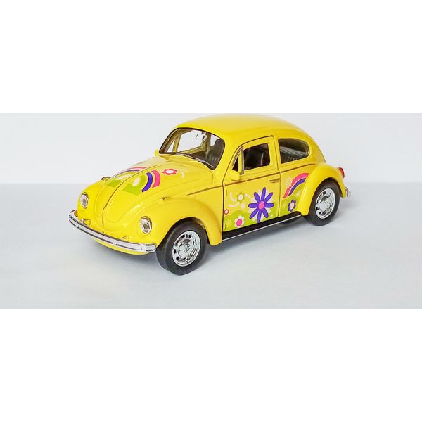 Volkswagen Beetle Beetle Flower Power Hippy Vw Modello Di Auto Giocattolo Per Bambini Regalo 73 (Giallo/Fiori)-image