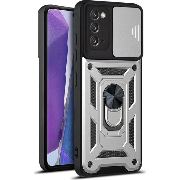 Galaxy Note 20 Custodia Con Anello Magnetico Girevole A 360° Supporto Per Fotocamera Slide Protection Tpu Bumper Custodia Protettiva In Silicone Per Samsung Galaxy Note 20 5G Argento-image