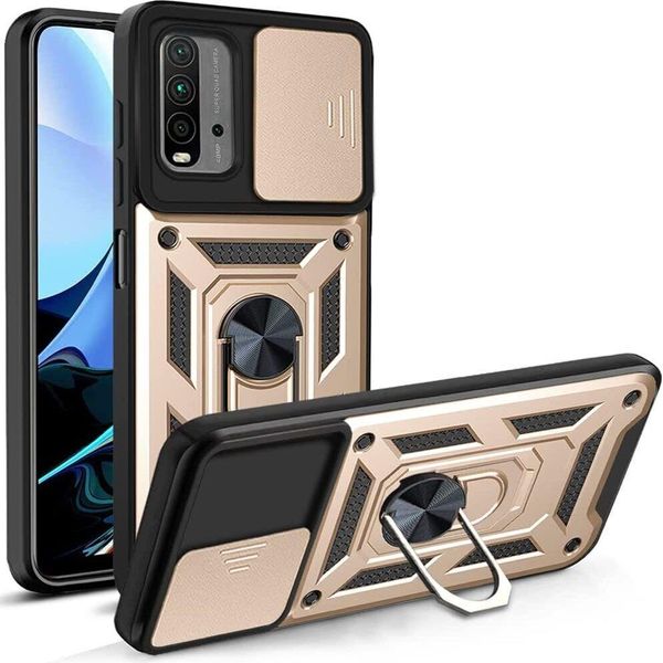 Xiaomi Poco M3 Custodia Con Anello Magnetico Girevole A 360° Supporto Per Fotocamera Slide Protection Tpu Bumper Silicone Protective Case Per Xiaomi Poco M3 Gold-image