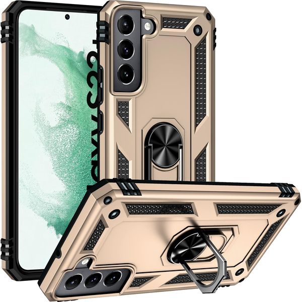 Custodia Per Samsung Galaxy S22 Plus 5G A Doppio Strato Robusta, Protezione Militare Con Supporto Ad Anello E Supporto Oro-image