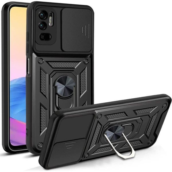 Xiaomi Poco M3 Pro 5G Custodia Con Anello Magnetico Girevole A 360° Supporto Per Fotocamera Slide Protection Custodia Protettiva In Silicone Tpu Bumper Per Xiaomi Poco M3 Pro 5G Nero-image
