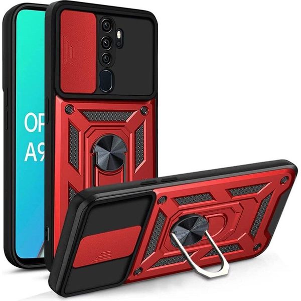 Oppo A9 2020 Custodia Con Anello, Supporto, Protezione Fotocamera, Paraurti In Tpu, Custodia In Silicone Per Oppo A9 2020 / A5 2020 Rosso-image