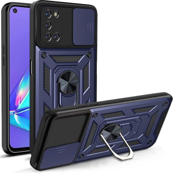 Oppo A52 / A72 / A92 4G Custodia Con Supporto Ad Anello Magnetico Ruotabile A 360°, Slitta Per La Protezione Della Fotocamera Custodia Protettiva In Silicone Paraurti Tpu Per Oppo A52 / A72 / A92 4G Blu-image