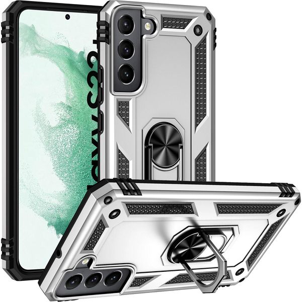 Custodia Per Samsung Galaxy S22 Plus 5G A Doppio Strato Robusta, Protezione Militare Con Supporto Ad Anello E Supporto Argento-image