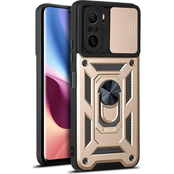 Custodia Redmi K40 Con Anello, Supporto, Protezione Fotocamera, Paraurti In Tpu, Custodia In Silicone Per Xiaomi Redmi K40 / K40 Pro Oro-image