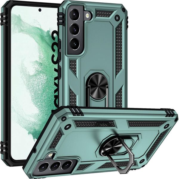 Custodia Per Samsung Galaxy S22 5G A Doppio Strato Robusta, Protezione Militare Con Supporto Ad Anello E Supporto Verde-image