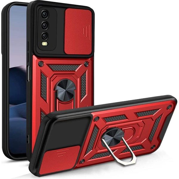 Vivo Y20 Custodia Con Anello Magnetico Girevole A 360° Supporto Per Fotocamera Slide Protection Custodia Protettiva In Silicone Tpu Bumper Per Vivo Y20 Rosso-image
