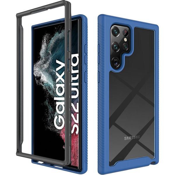 Galaxy S22 Ultra 5G Case, Hybrid Transparent Back Cover, Rugged Tpu Bumper, Custodia Antiurto Per Samsung Galaxy S22 Ultra 5G Blu Scuro-image
