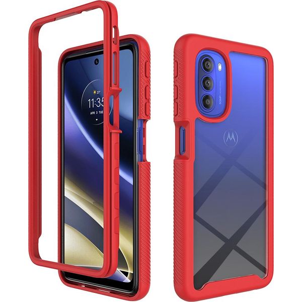 Moto G51 5G Case, Hybrid Transparent Back Cover, Rugged Tpu Bumper, Custodia Antiurto Per Motorola Moto G51 5G Red-image