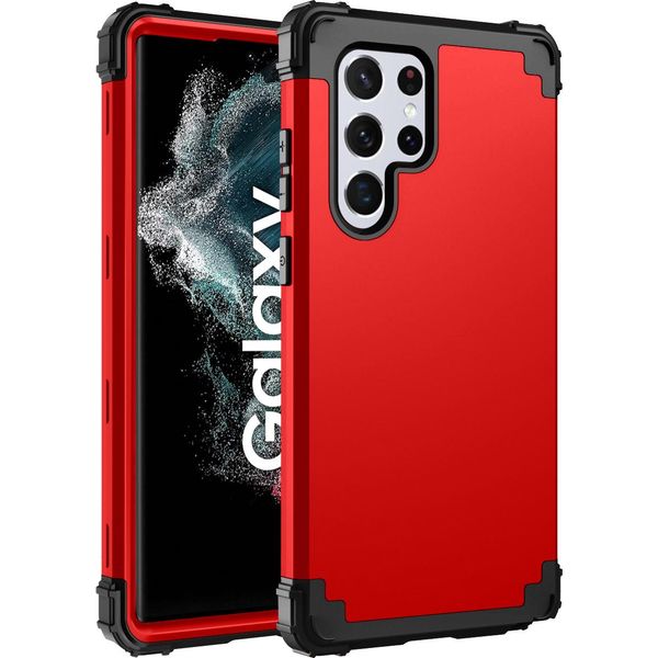Custodia Per Samsung Galaxy S22 Ultra 5G Hybrid 3In1 Pc E Tpu Antiurto, Custodia Resistente Rossa-image