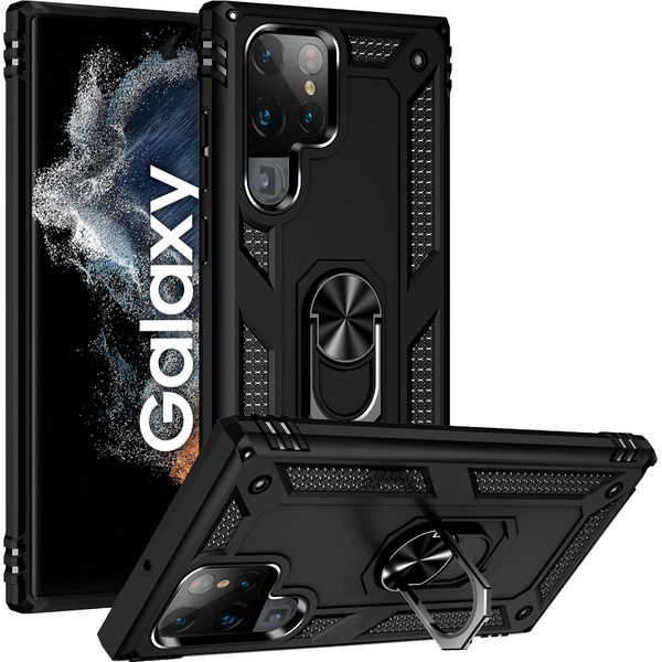 Custodia Per Samsung Galaxy S22 Ultra 5G A Doppio Strato Robusta, Protezione Militare Con Supporto Ad Anello E Supporto Nero-image