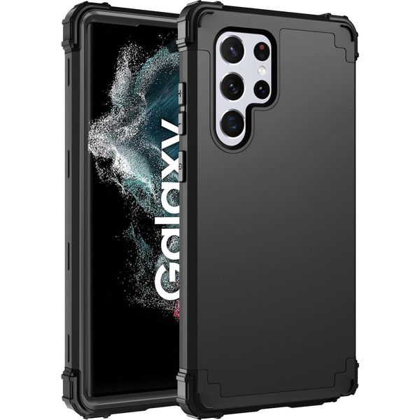 Custodia Per Samsung Galaxy S23 Ultra Hybrid 3In1 Pc E Tpu Antiurto, Custodia Resistente Nera-image