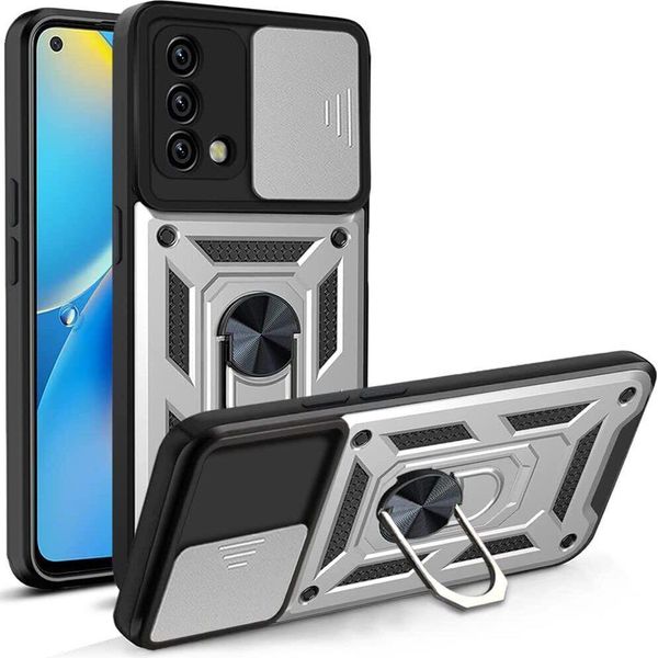 Oppo A74 4G Custodia Con Anello Magnetico Girevole A 360° Supporto Per Fotocamera Slide Protection Custodia Protettiva In Silicone Tpu Bumper Per Oppo A74 4G Silver-image