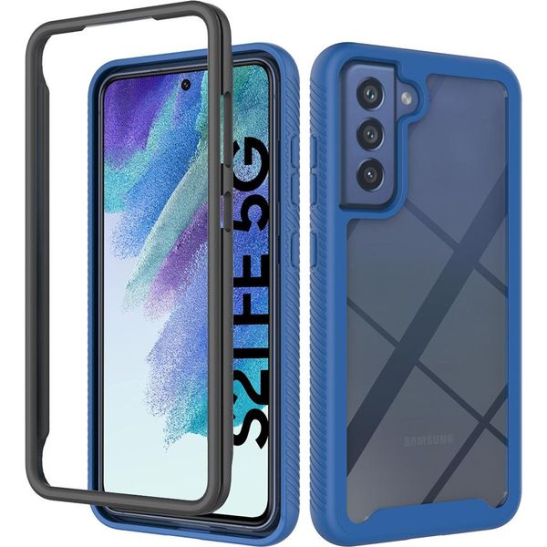 Galaxy S21 Fe 5G Case, Hybrid Transparent Back Cover, Rugged Tpu Bumper, Custodia Antiurto Per Samsung Galaxy S21 Fe 5G Blu Scuro-image