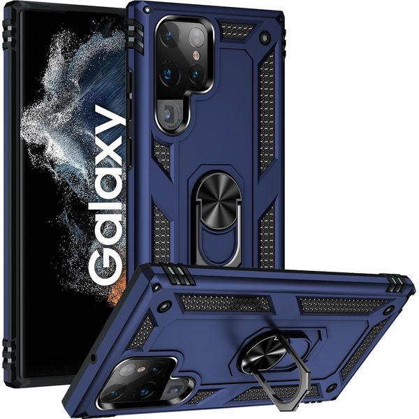 Custodia Per Samsung Galaxy S22 Ultra 5G A Doppio Strato Robusta, Protezione Militare Con Supporto Ad Anello E Supporto Blu-image