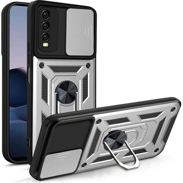 Custodia Vivo Y20 Con Anello, Supporto, Protezione Per Fotocamera, Paraurti In Tpu, Custodia In Silicone Per Vivo Y20 Silver-image