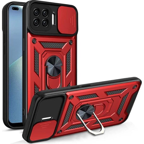 Oppo A93 4G Custodia Con Anello Magnetico Girevole A 360° Supporto Per Fotocamera Slide Protection Tpu Bumper Silicone Custodia Protettiva Per Oppo A93 4G Rosso-image