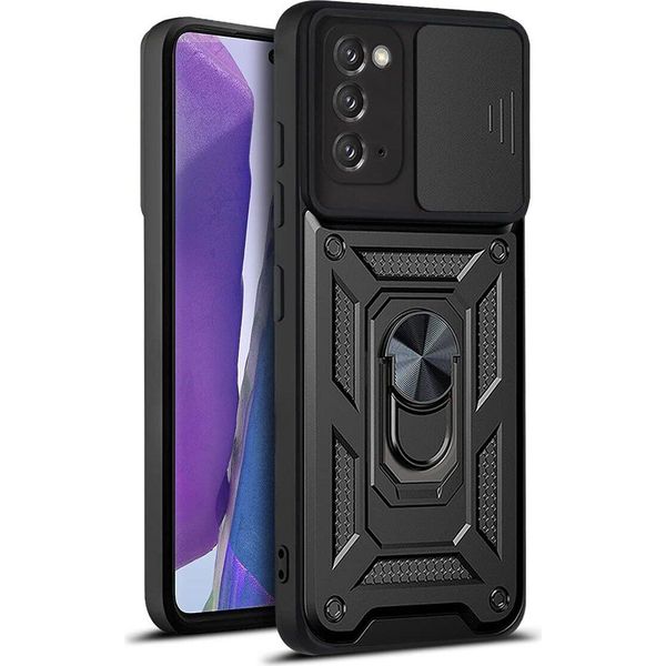 Galaxy Note 20 Custodia Con Anello Magnetico Girevole A 360° Supporto Per Fotocamera Scivolare Protezione Tpu Bumper Silicone Custodia Protettiva Per Samsung Galaxy Note 20 5G Nero-image