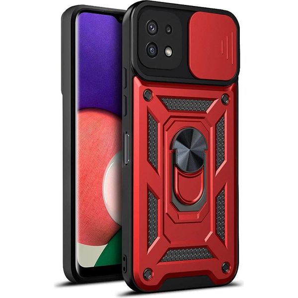 Galaxy A22 5G Custodia Con Anello Magnetico Girevole A 360° Supporto Per Fotocamera Slide Protezione Tpu Bumper Silicone Custodia Protettiva Per Samsung Galaxy A22 5G Rosso-image