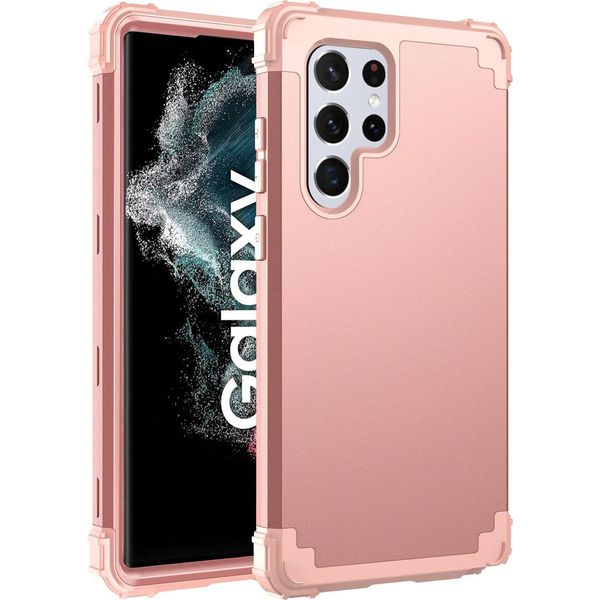 Custodia Per Samsung Galaxy S22 Ultra 5G Hybrid 3In1 Pc E Tpu Antiurto, Custodia Resistente Oro Rosa-image