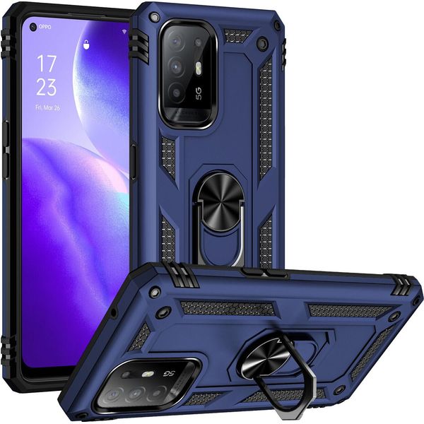 Custodia Per Oppo F19 Pro+ 5G/A94 5G/A95 5G / Reno5 Z A Doppio Strato Robusta, Protezione Militare Con Supporto Ad Anello E Supporto Blu-image