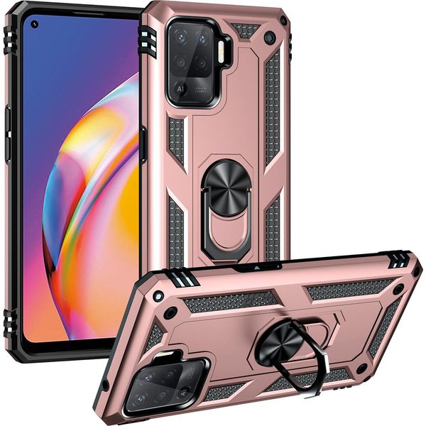 Custodia Per Oppo A94 4G/Reno5 F/F19 Pro/Reno5 Lite A Doppio Strato Robusta, Protezione Militare Con Supporto Ad Anello E Supporto Rosa-image
