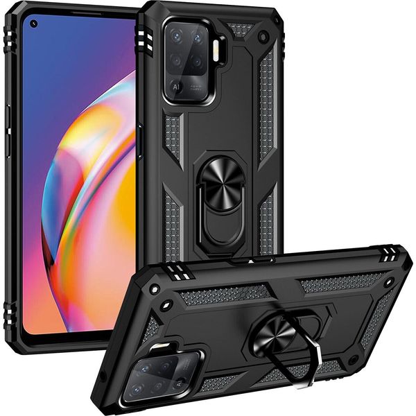 Custodia Per Oppo A94 4G/Reno5 F/F19 Pro/Reno5 Lite Custodia Robusta A Doppio Strato, Protezione Militare Con Supporto Ad Anello E Supporto Nero-image