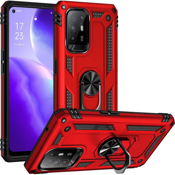 Custodia Per Oppo F19 Pro+ 5G/A94 5G/A95 5G / Reno5 Z A Doppio Strato Robusta, Protezione Militare Con Supporto Ad Anello E Supporto Rosso-image