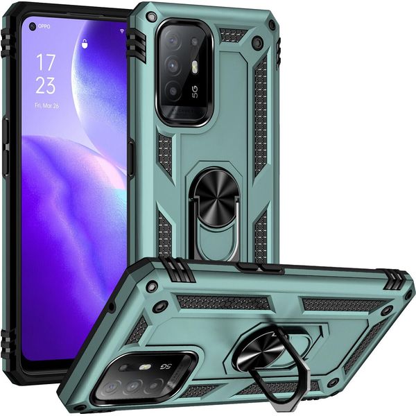 Custodia Per Oppo F19 Pro+ 5G/A94 5G/A95 5G / Reno5 Z A Doppio Strato Robusta, Protezione Militare Con Supporto Ad Anello E Supporto Verde-image