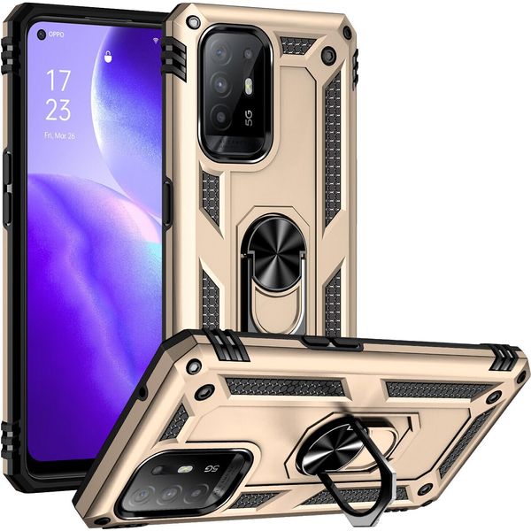 Custodia Per Oppo F19 Pro+ 5G/A94 5G/A95 5G / Reno5 Z A Doppio Strato Robusta, Protezione Militare Con Supporto Ad Anello E Supporto Oro-image