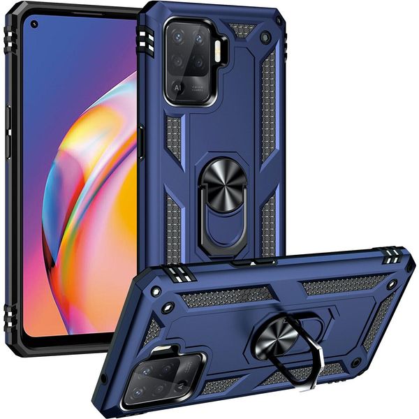 Custodia Per Oppo A94 4G/Reno5 F/F19 Pro/Reno5 Lite Doppio Strato Robusto, Protezione Militare Con Supporto Ad Anello E Supporto Blu-image