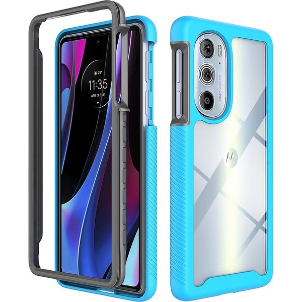 Motorola Edge 30 Pro Case, Hybrid Transparent Back Rugged Tpu Bumper Antiscivolo Custodia Protettiva Completa Per Motorola Edge 30 Pro Blu-image